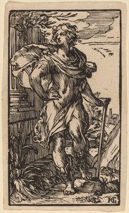 Stående ung mand med en stok af Hendrik Goltzius