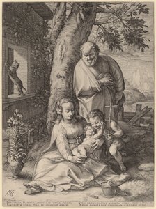 Den hellige familie med spædbarnet Johannes Døberen af Hendrik Goltzius