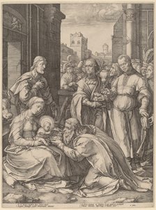 Magiernes tilbedelse af Hendrik Goltzius in the style of Lucas van Leyden