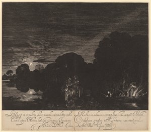 Flugten til Egypten af Hendrik Goudt after Adam Elsheimer