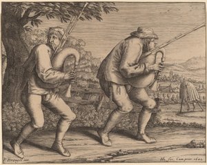 To sækkepibespillere af Hendrik Hondius I after Pieter Bruegel the Elder