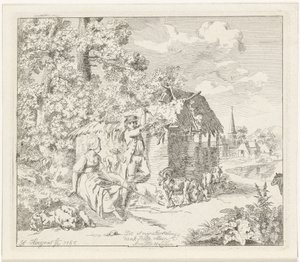 Hyrdinde og ung mand ved en lade Annette og Lubin (titel på objekt)
