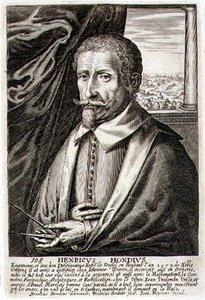 Selvportræt, tavle 108 fra en række portrætter af kunstnere, graveret af Frederik Bouttats II (fl.1643-76) (stik) af Hendrik I (after) Hondius