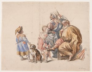 Figurkomposition med sort hofnar og hund af Hendrik Krock