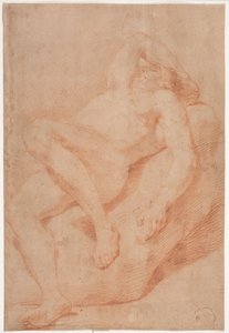 Mandlig modelstudie, halvtliggende af Hendrik Krock