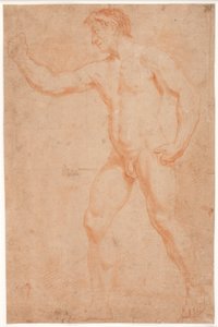 Mandlig modelstudie, stående, med løftet arm af Hendrik Krock