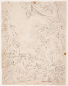 Sølvalderen. Studie efter Pietro da Cortona-komposition i Sala della Stufa, Palazzo Pitti, Firenze af Hendrik Krock