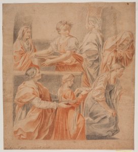 Studie efter Guido Renis freske i Chapel of the Annunciation, Palazzo Quirinale, Rom. (Marias fødsel, venstre side) af Hendrik Krock
