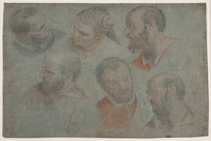 Studie med syv hoveder efter Veronese: Brylluppet i Kana af Hendrik Krock