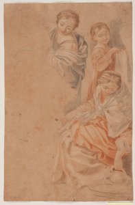Tre kvindeskikkelser. Studie efter Guido Renis freske i Cappella dell