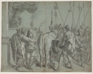 Tyrannen Phalarus fra Agrigent indeslutter billedhuggeren Parillus i den af ham udførte, glødende broncetyr af Hendrik Krock