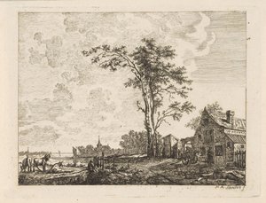 Landskab med et hus ved en flod af Hendrik Marcus Schouten