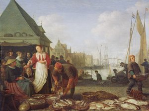 Rotterdam fiskemarked (olie på egetræspanel)
