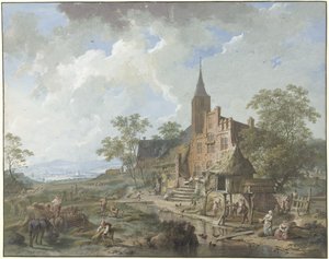Høst i en landsby i et kuperet landskab af Hendrik Meijer