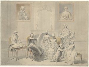 Børnene af Pieter Cornelis Hasselaer og Clara Wendela Sautijn, hvis portrætter hænger på væggen, med deres bedstemor Wendela Eleonora Reael