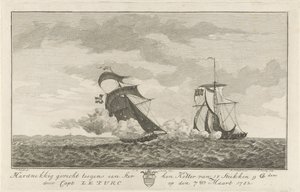 Kamp mod en stærk kutter, 1782 Hård kamp mod en stærk kotter af 18 stykker (...) af Capt: Le Turc den 7. marts 1782 (titel på objekt)