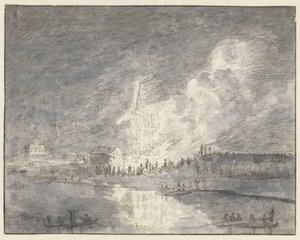 Brand i en mølle på Muiderdijk, ca. 1710