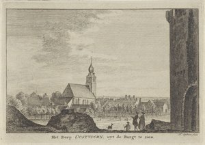 Udsigt over Oostvoorne Dorp Oostvoorn, set fra Burgt (titel på objekt) af Hendrik Spilman