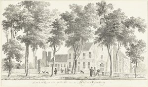 Kirke og en del af ruinerne af klosteret i Rijnsburg af Hendrik Tavenier