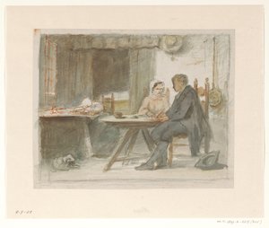 Skrivende mand og kvinde ved et bord