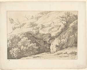 Sten med buske Tentamina Lithographica (serietitel) Italienske landskaber (serietitel)