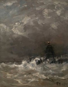Fyrtårn i brydende bølger. Omkring 1900-07