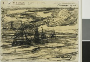 Skibe på havet af Hendrik Willem Mesdag