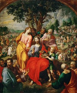 Miraklet med de fem brød og to fisk (The Multiplication of the Loaves) - Miraklet med de fem brød og to fisk, af Clerck, Hendrick, de (ca. 1560-1630). Olie på lærred, ca 1590. Størrelse: 203x167 cm. Kunsthistorisk Museum, Wien