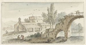 Italiensk landskab med en stenbro