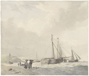 Udsigt over stranden ved Scheveningen af Hendrikus van de Sande Bakhuyzen