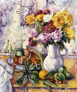 Krysantemum og frugt af Henri Charles Manguin