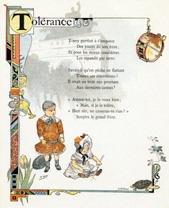 Illustration til "Alfabet af gode eksempler", ca. 1890 (kobberstik)
