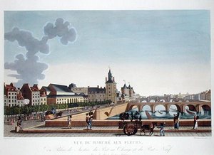 Udsigt over blomstermarkedet ved Palais de Justice, ca. 1816-20 (farvet gravering)