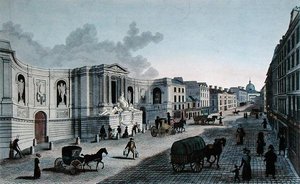 Grimberghen, udsigt til springvandet på Rue de Grenelle, Faubourg St. Germain, graveret af Grimberghen, ca.1815-20 (farvestik)