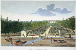Udsigt over Jardin du Roi i Paris fra Austerlitz bro, indgraveret af Claude Fortier (1775-1835) (farvegravering)