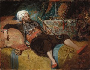 En tilbagelænet tyrker, der ryger en vandpibe, 1844