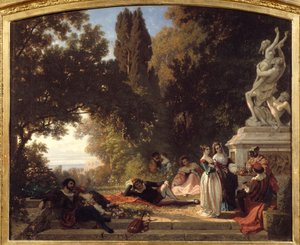 Sommeraften i Italien. Maleri af Henri Baron (1816-1885)