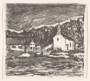 Bakket landskab med kirke Starnberger See (original titel)