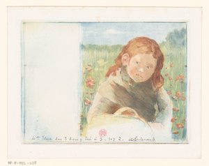 Pige med kurv i en blomstereng