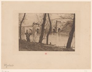 Udsigt over broen ved Mantes-la-Jolie af Henri Charles Guérard