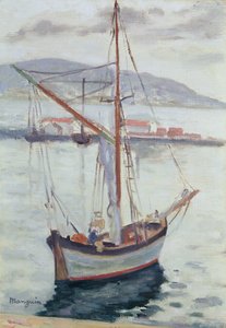 Yachts ved Saint Tropez (olie på lærred) af Henri Charles Manguin
