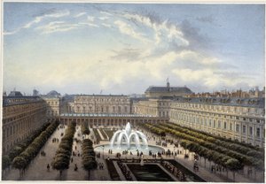Jardin du Palais-Royal, omkring 1820 i ""Views of Paris"" af Courvoisier 1827