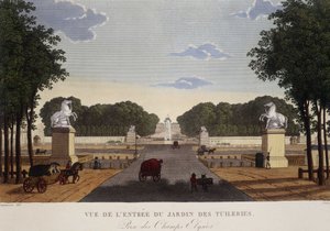 Indgang til Tuileriernes haveudsigt over Champs-Elysées, omkring 1820 - i "" Vues de Paris"" af Courvoisier af Henri Courvoisier-Voisin