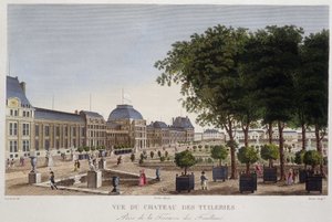 Have og Chateau des Tuileries set fra terrassen på Les Feuillans. Stik af Courvoisier