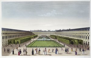 Udsigt over Palais Royals haver set fra Galeries de Bois, indgraveret af Aubert Fils, ca. 1815-20