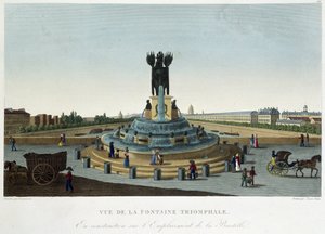 Udsigt over triumffontænen ved Bastillen - i "" Views of Paris"" af Courvoisier
