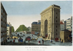 Udsigt over Porte de Saint-Denis - i "" Views of Paris"" af Courvoisier