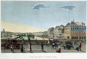 Udsigt over Notre-Dame-broen - i "" Views of Paris"" af Courvoisier