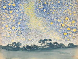 Landskab med stjerner, ca.1905-08 (wc over grafit på hvidt papir) af Henri Edmond Cross
