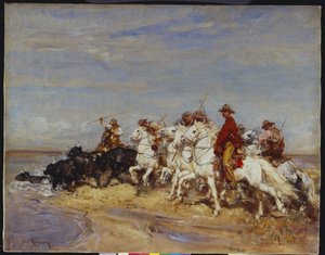 Rounding Up the Cattle (olie på lærred)